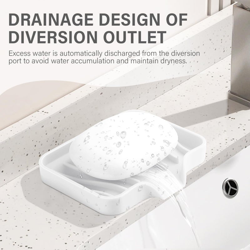Saisn Silicone Soap Dish with Drain  SAISN Kitchen Soap Tray for Shower 2 Pack Self Draining Soap Dish Soft Bathroom Soap Holder for Kitchen Sink Flexible Portable Soap Saver  White - Image 3